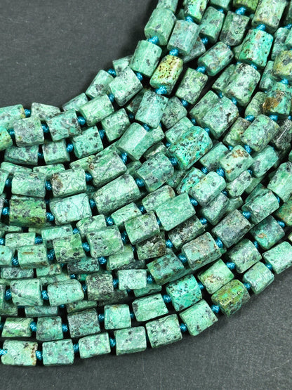 Natural African Turquoise Gemstone Faceted 8x6mm Tube Shape Bead, Beautiful Green Turquoise Color African Turquoise Beads Full Strand 15.5"