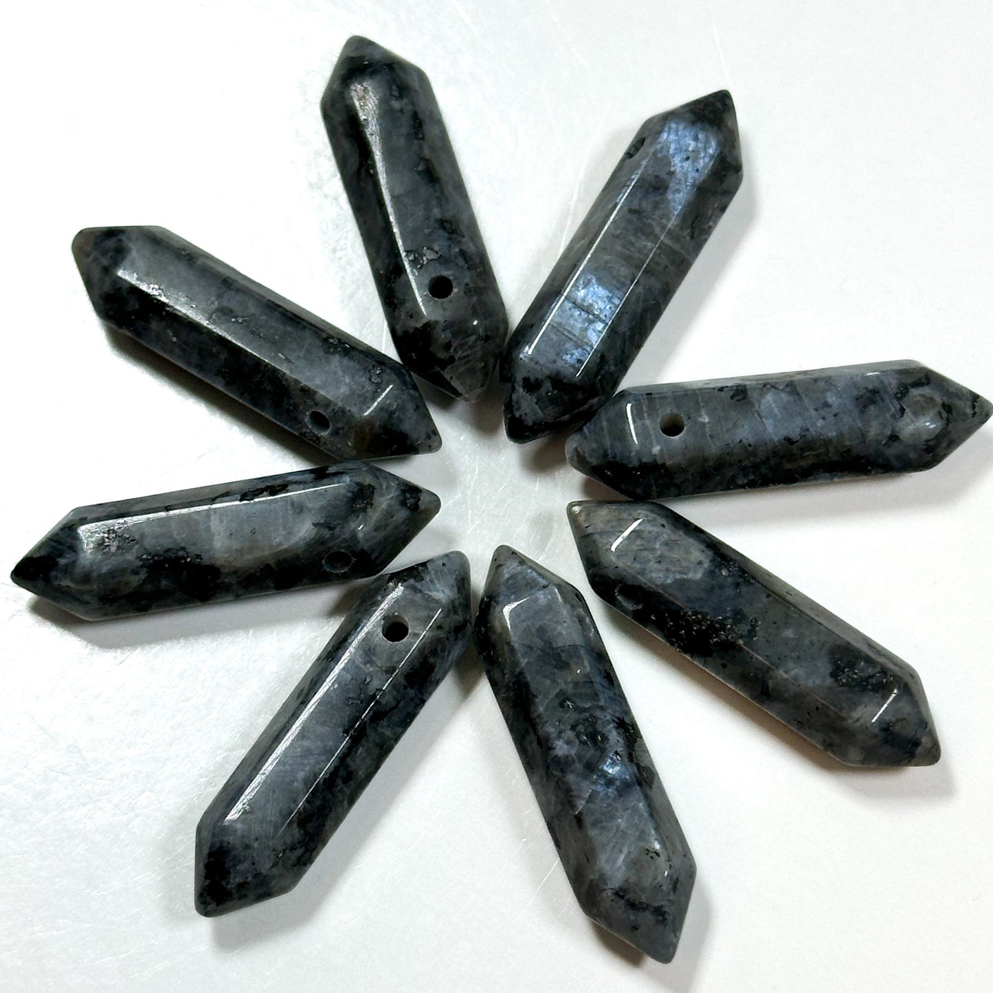 Natural Larvikite Labradorite Gemstone Bead Faceted 32x7mm Double Point Shape Beautiful Natural Black Gray Larvikite Bead Focal Pendant