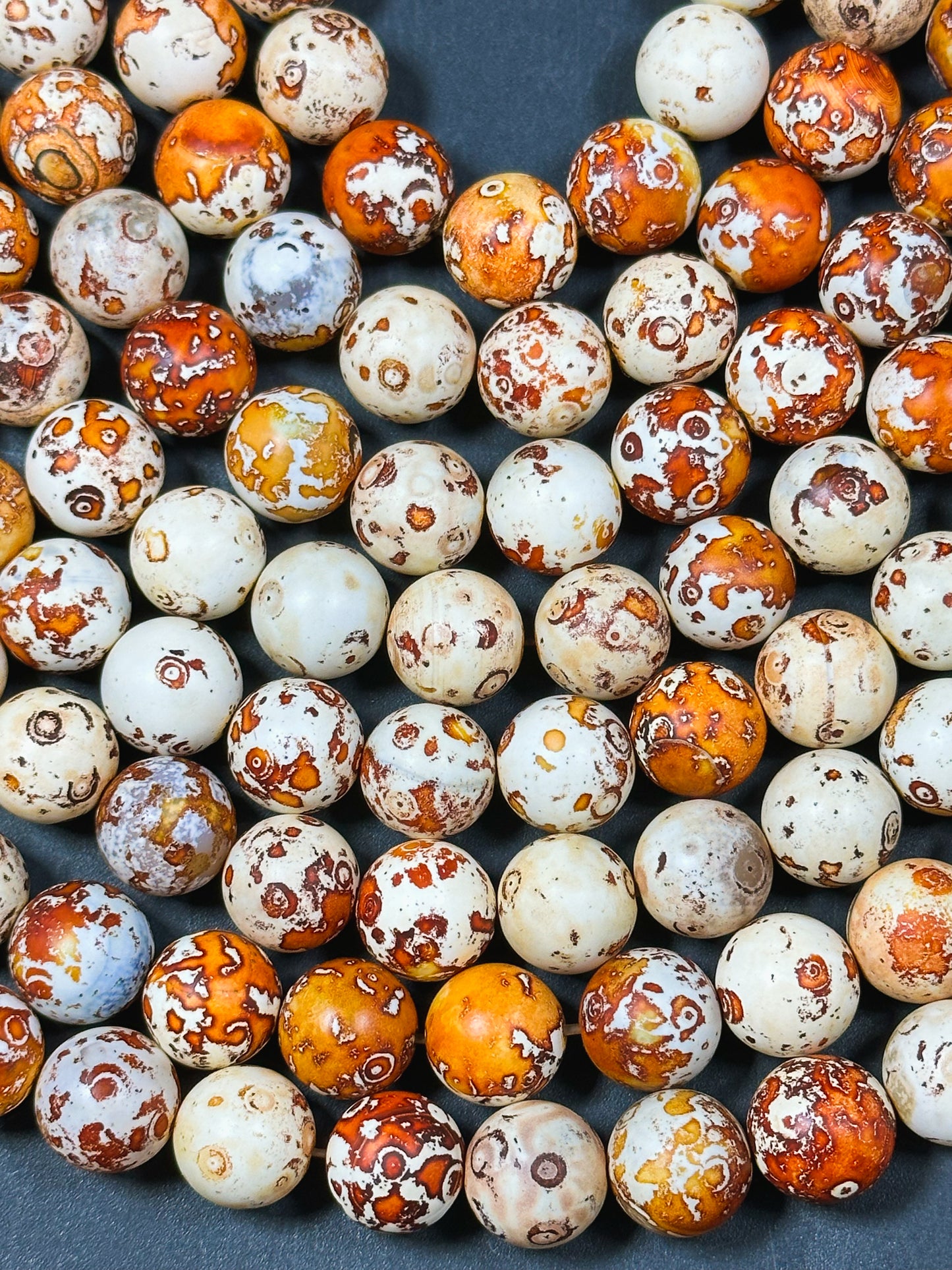 NATURAL Tibetan Gemstone Bead 12mm Round Beads, Beautiful Beige Orange Brown Color Tibetan Gemstone Beads, Excellent Quality Beads 15.5"