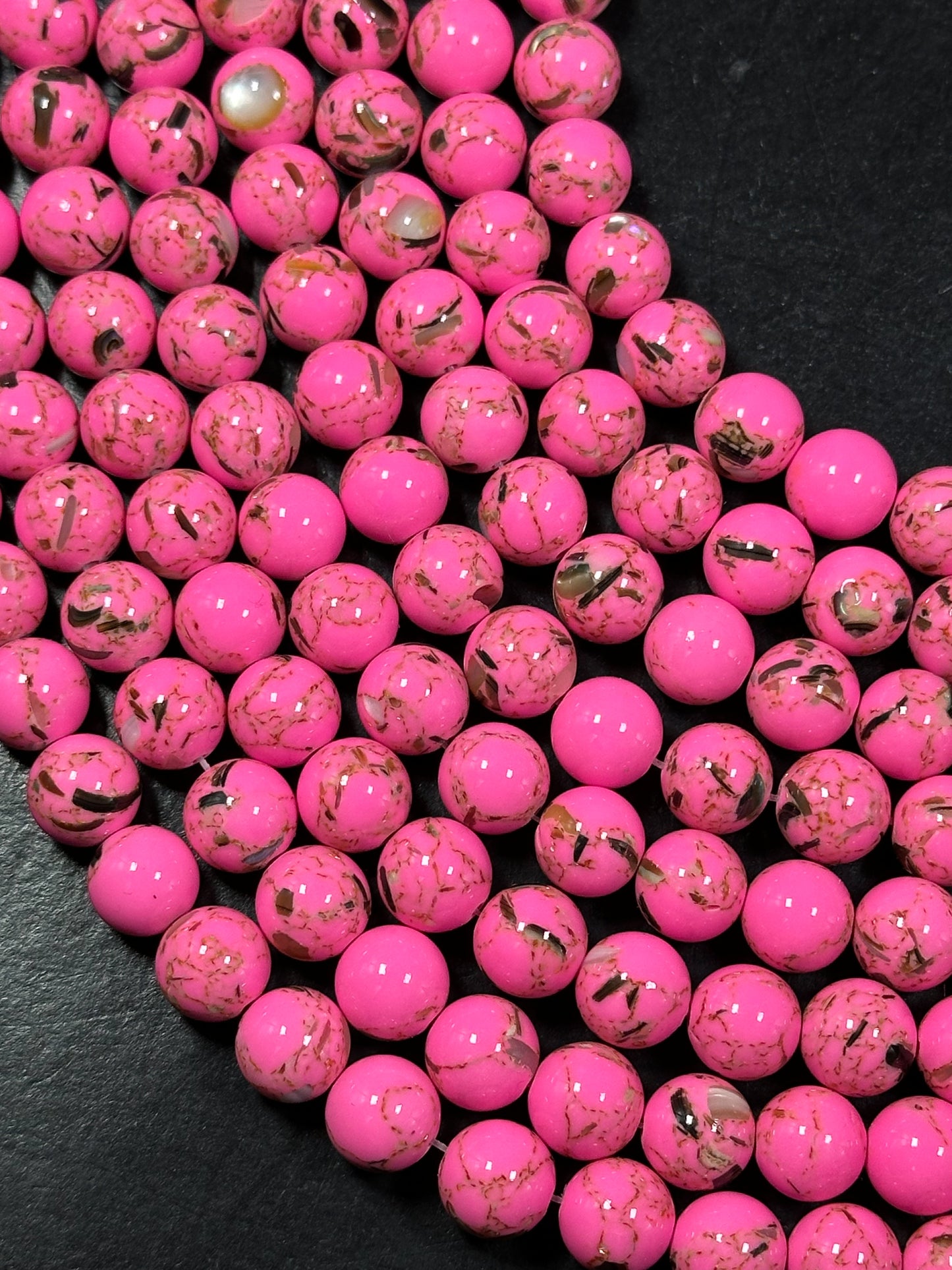 Beautiful Howlite Abalone Shell Bead 6mm 8mm 10mm Round Bead, Gorgeous Hot Pink Color Howlite Natural Abalone Shell Bead Full Strand 15.5"