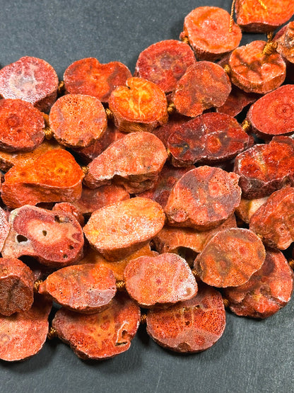 100% Natural Spanish Sponge Coral Gemstone Freeform Oval Shape Beads, Gorgeous Natural Orange Red Color Sponge Coral Gemstone Bead 15.5"