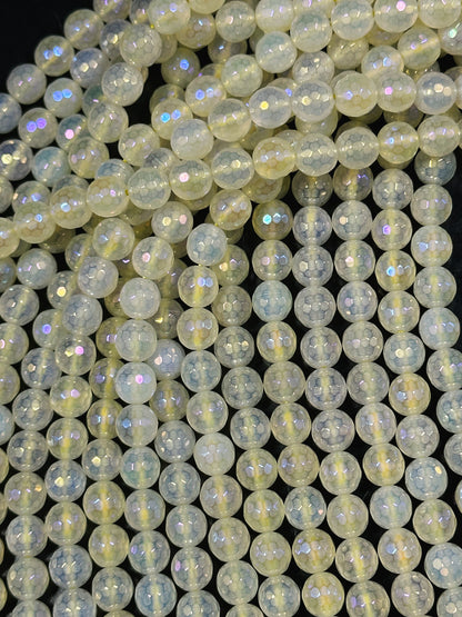 Beautiful Mystic Quartz Gemstone Bead Faceted 6mm 8mm Round Bead, Beautiful Light Yellow Clear Color Quartz Gemstone Bead Full Strand 15.5"