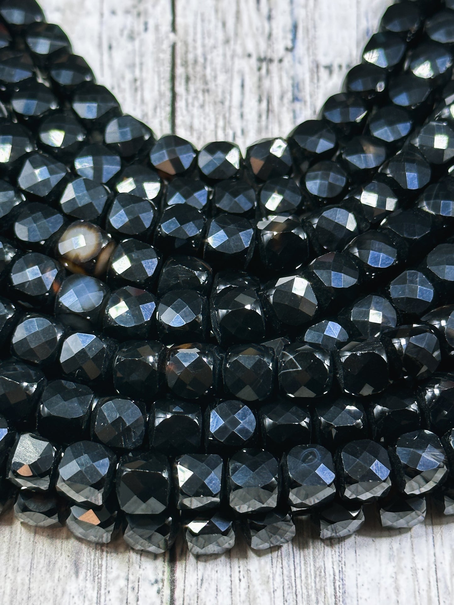 AAA Black Tourmaline Gemstone Bead Faceted 8mm Cube Shape, Gorgeous Natural Black Color Tourmaline Stone Bead Great Quality Full Strand 15.5