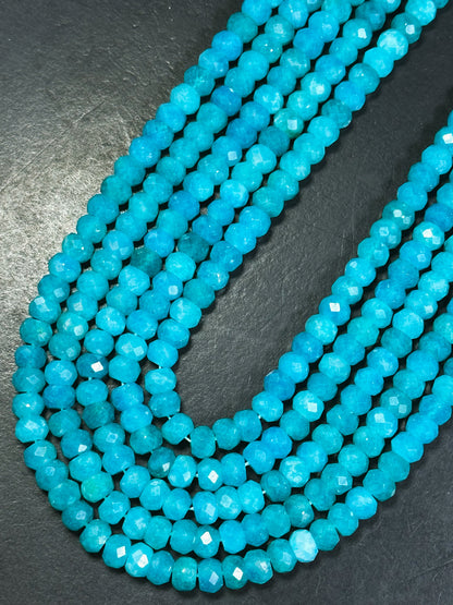 AA Natural Amazonite Gemstone Bead Faceted 8x6mm Rondelle Shape, Gorgeous Natural Blue Green Color Amazonite Great Quality Full Strand 15.5"