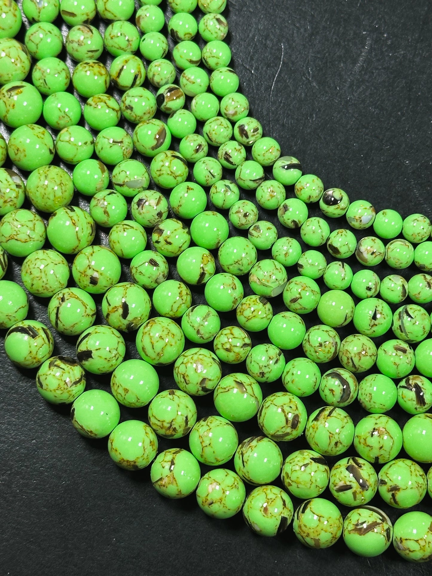 Beautiful Howlite Abalone Shell Bead 6mm 8mm 10mm Round Bead, Gorgeous Neon Green Color Howlite Natural Abalone Shell Bead Full Strand 15.5"