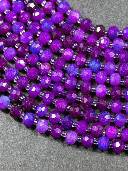 Natural Sugilite Gemstone Faceted 8x6mm Rondelle Shape Beads, Beautiful Natural Purple Heat Treated Color Sugilite Stone Beads 15.5" Strand