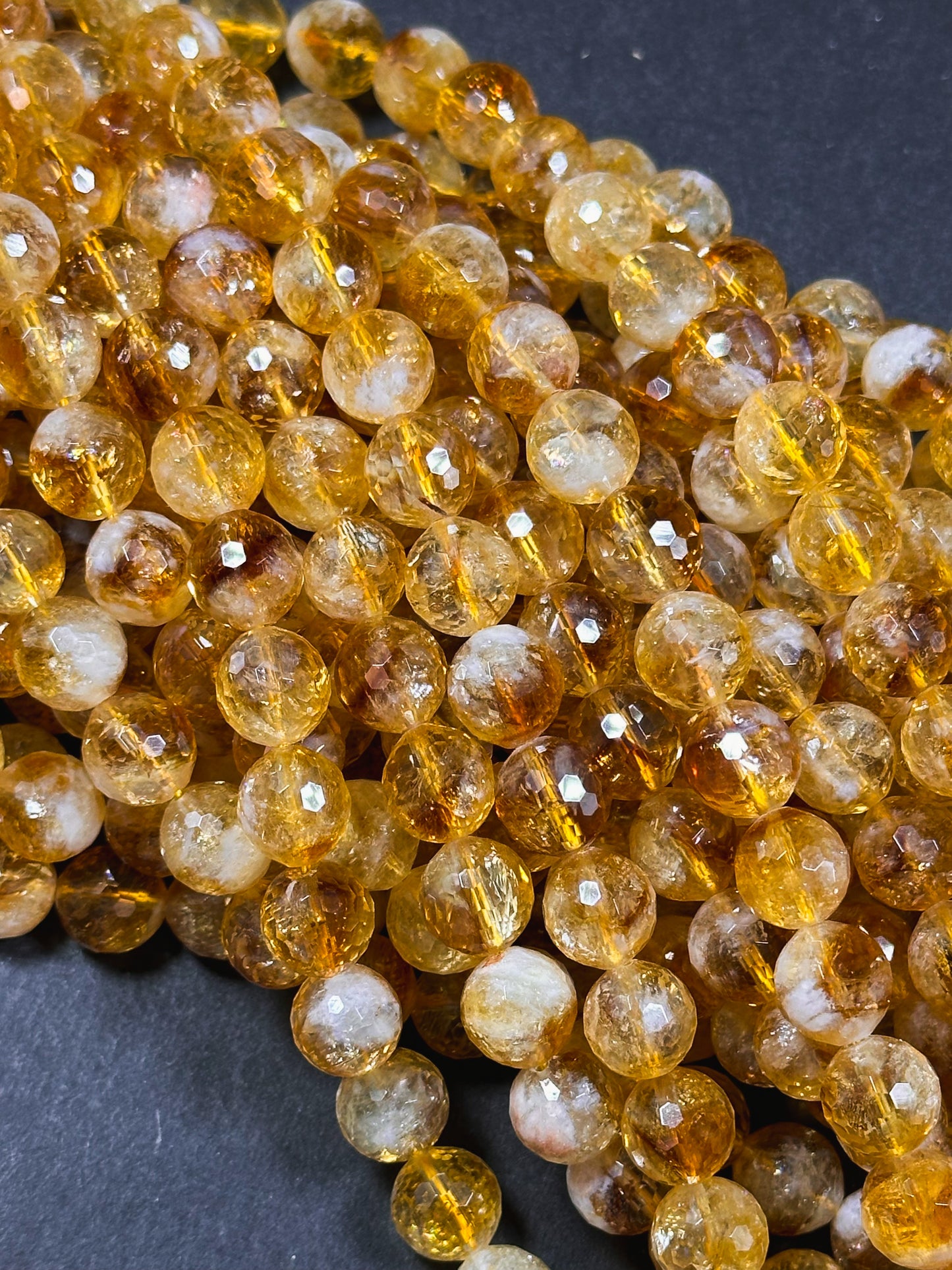 AAA Natural Citrine Gemstone Bead, Faceted 6mm 8mm 10mm Round Beads, Gorgeous Natural Golden Orange Yellow Citrine, Excellent Quality 15.5"