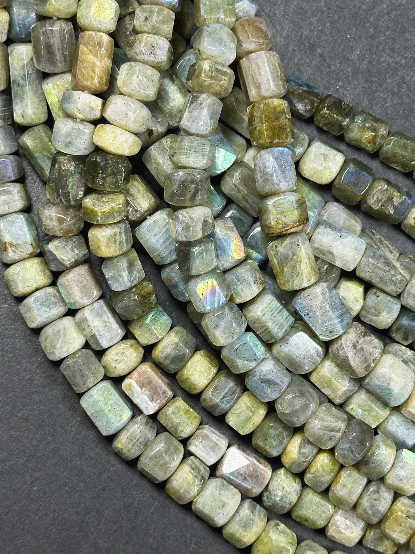 Natural Labradorite Gemstone Bead Faceted Tube Shape Bead, Gorgeous Natural Gray Brown Color, Blue Rainbow Flash Labradorite Beads 15.5"