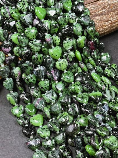 Natural Ruby Zoisite Gemstone Bead 14mm Heart Shape, Beautiful Natural Green Ruby Red Color Zoisite Bead Great Quality Full Strand 15.5"