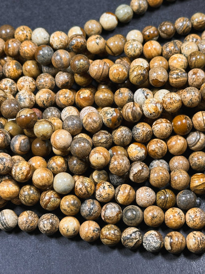 Natural Picture Jasper Gemstone 4mm 6mm 8mm 10mm Round Beads, Beautiful Natural Brown Tan Color Picture Jasper Gemstone Beads 15.5" Strand