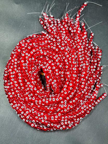 Beautiful Red Evil Eye Glass Beads 6mm Round Beads, Beautiful Red Clear Color Evil Eye Amulet Glass Beads, Full Strand Glass Beads