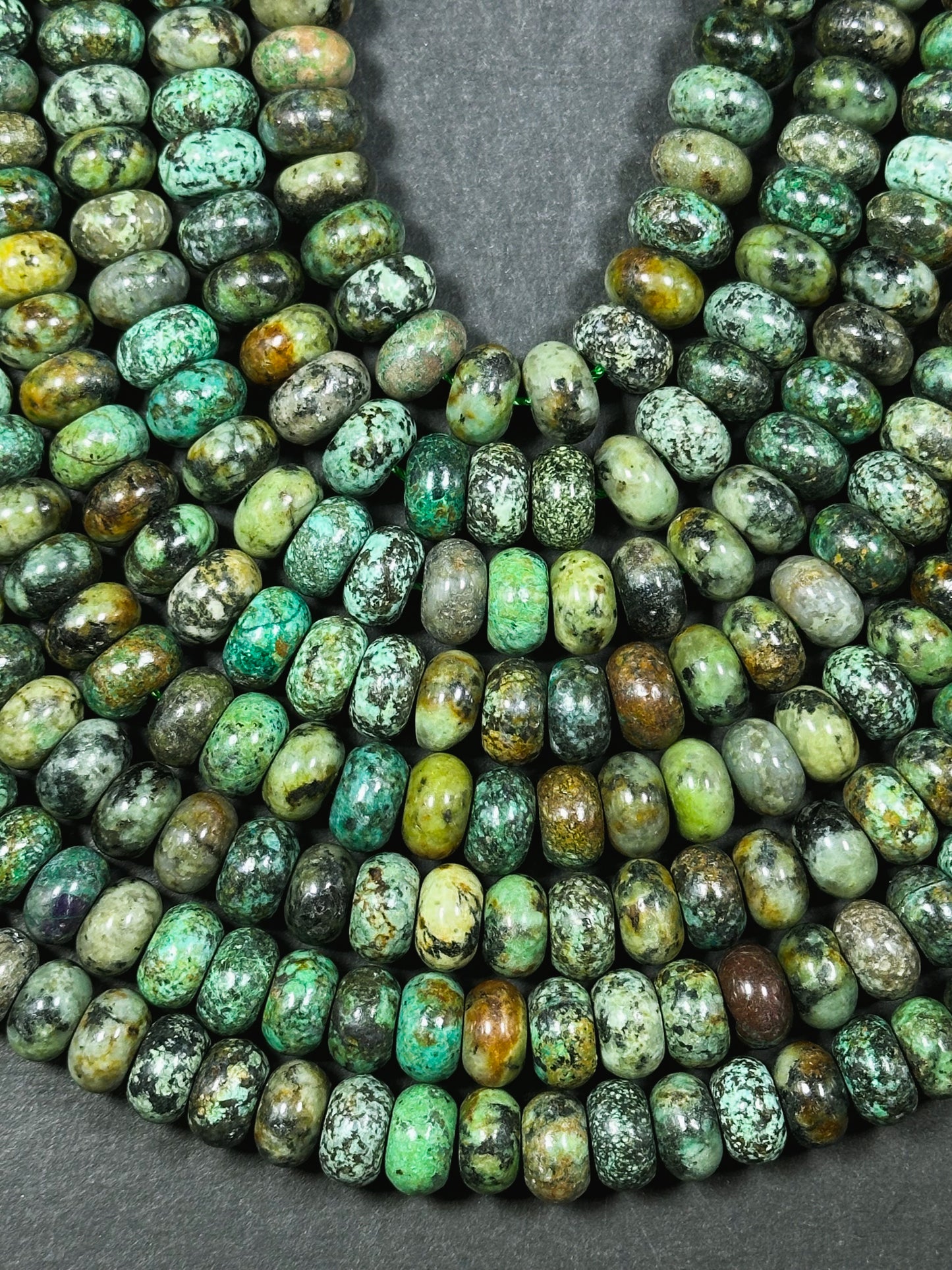 Natural African Turquoise Gemstone Bead 10x6mm Rondelle Shape, Beautiful Natural Green Brown Turquoise, Excellent Quality Full Strand 15.5"