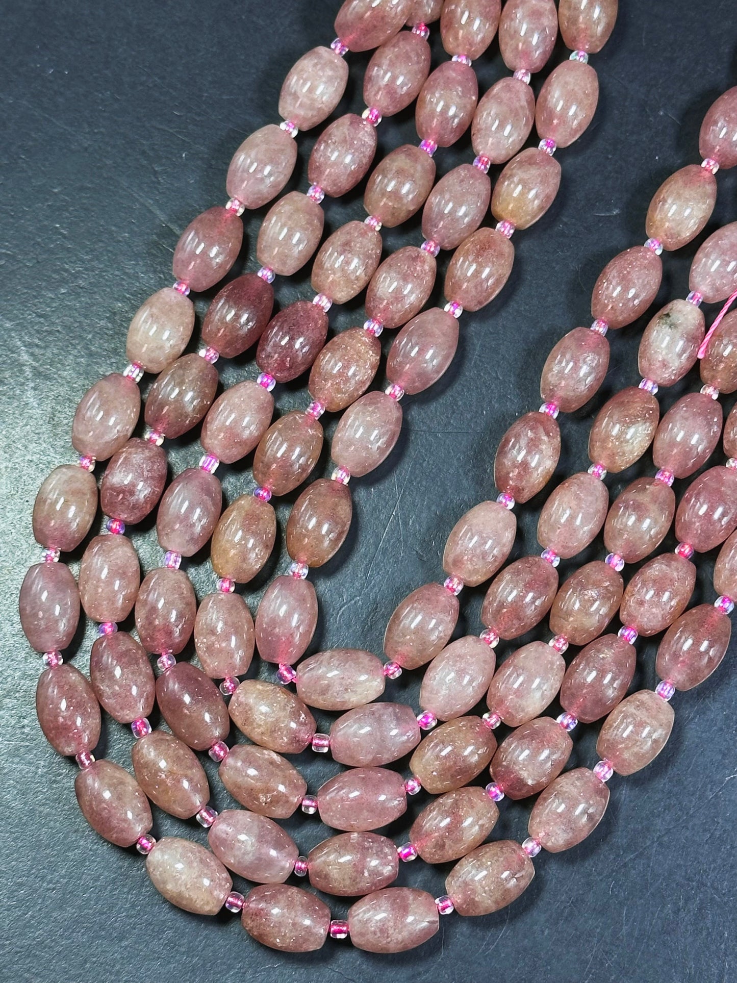 Natural Strawberry Quartz Gemstone Bead 15x10mm Tube Shape, Beautiful Pink Red Color Great Quality Strawberry Quartz Full Strand 15.5"