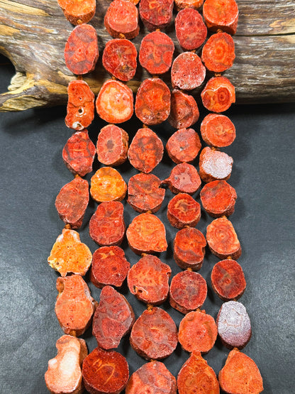 100% Natural Spanish Sponge Coral Gemstone Freeform Oval Shape Beads, Gorgeous Natural Orange Red Color Sponge Coral Gemstone Bead 15.5"