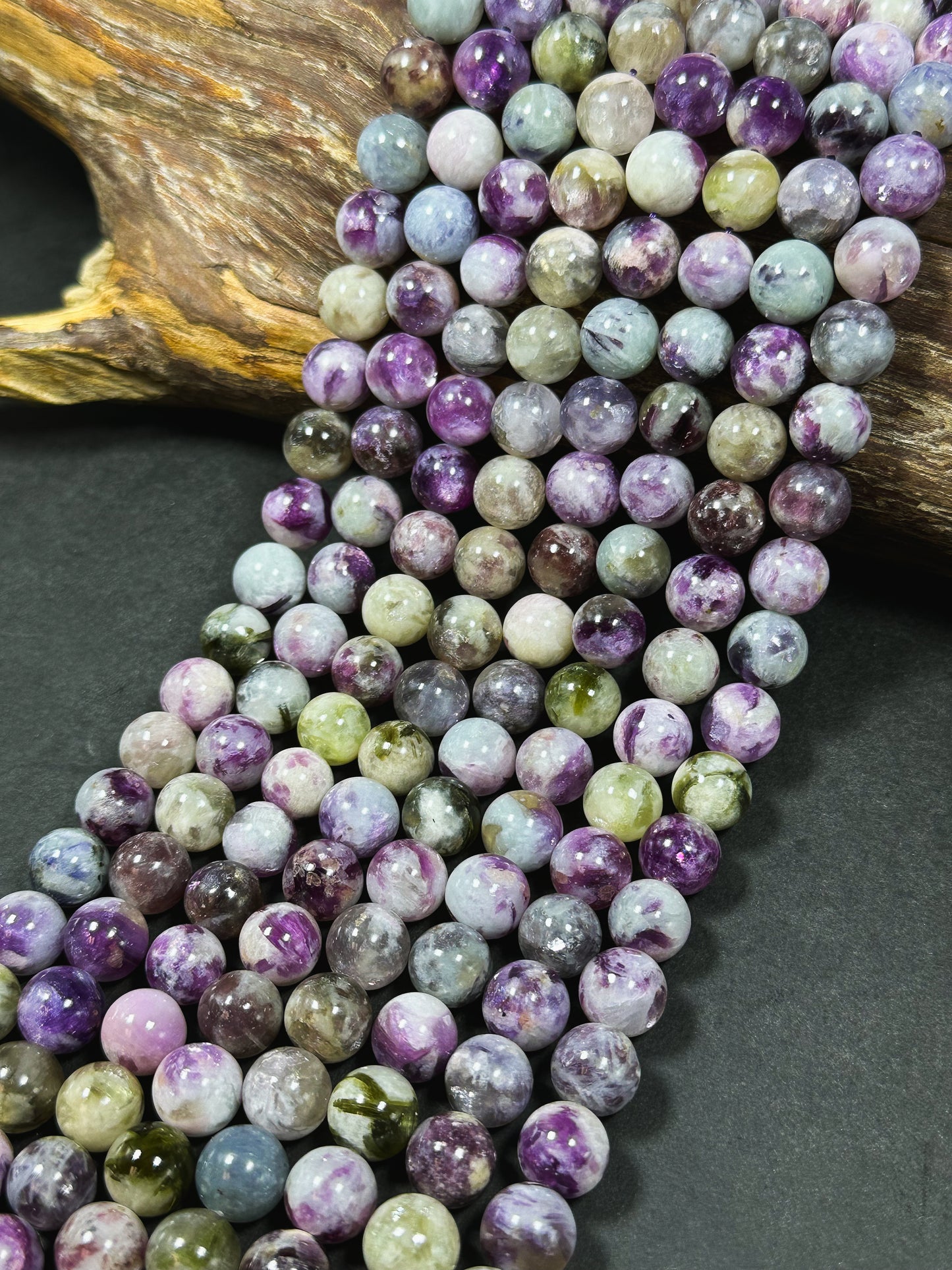 AA Natural Purple Mica Emerald Gemstone Bead 8mm 10mm Round Beads, Beautiful Natural Purple Green Gray Mica Emerald Stone Beads 15.5" Strand