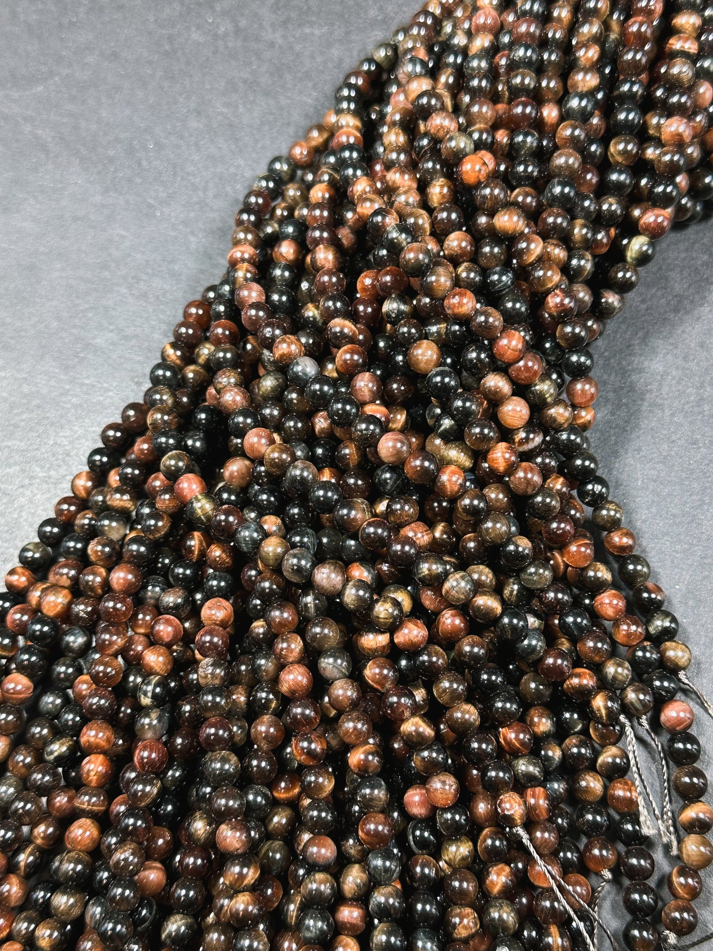 Natural Multicolor Tiger Eye Gemstone 6mm Round Beads, Gorgeous Multicolor Reddish Brown Navy Blue Color Tiger Eye Gemstone Beads 15.5"