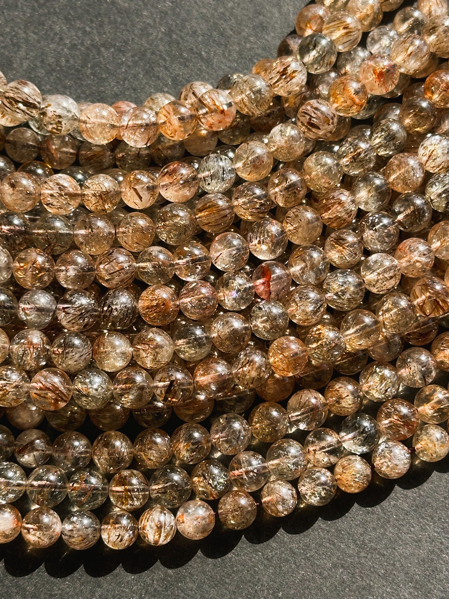 AAA Natural Rutilated Quartz Gemstone Bead 6mm Round Beads, Beautiful Natural Clear Brown Rutilated Quartz Stone Beads Full Strand 15.5"