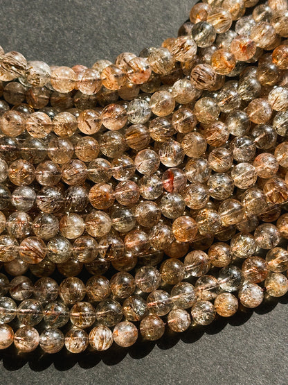 AAA Natural Rutilated Quartz Gemstone Bead 6mm Round Beads, Beautiful Natural Clear Brown Rutilated Quartz Stone Beads Full Strand 15.5"