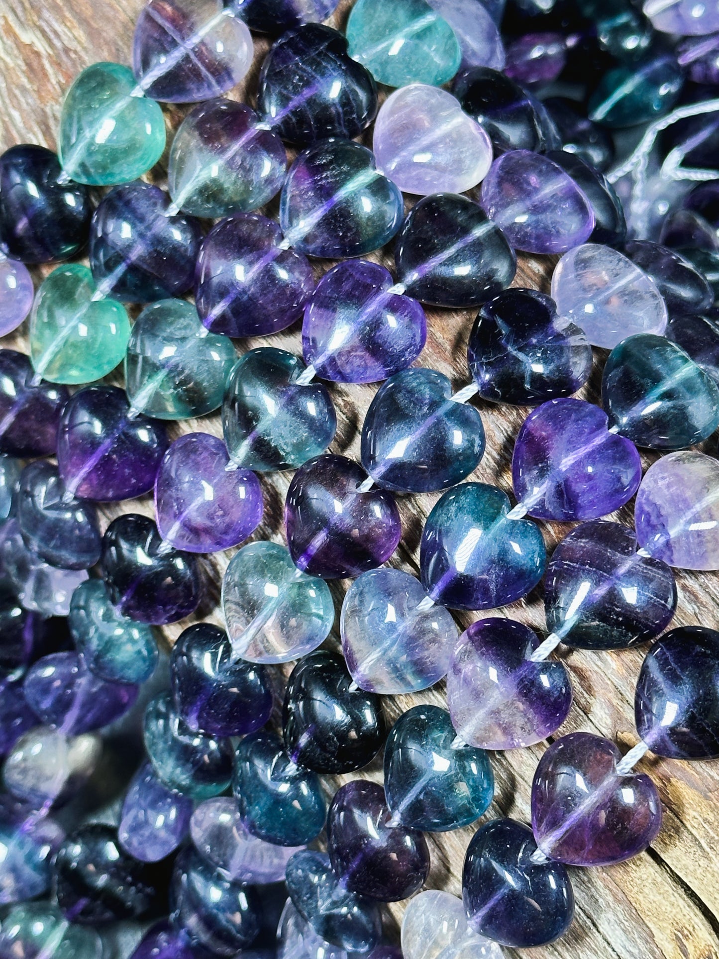 AAA NATURAL Fluorite Gemstone Bead 14mm Heart Shape Bead, Gorgeous Natural Purple Green Clear Color Fluorite Gemstone Bead Full Strand 15.5"