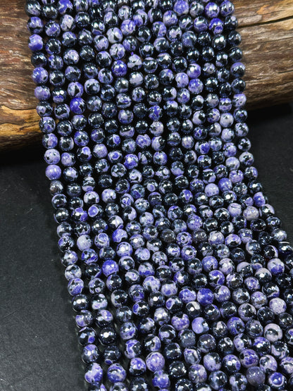 Mystic Natural Tibetan Agate Gemstone Bead Faceted 8mm 10mm Round Beads, Beautiful Mystic Purple Black Agate Stone Beads, Full Strand 15.5"