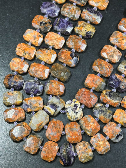 Natural Crazy Lace Agate Gemstone Bead Faceted 22x15mm Rectangle Shape, Beautiful Multicolor Orange Purple Gray Crazy Lace Agate Bead, 15.5"