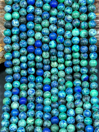 Natural Matte Azurite Gemstone Bead 4mm 6mm 8mm 10mm 12mm Round Beads, Gorgeous Green Blue Color Azurite Gemstone Beads, Full Strand 15.5"