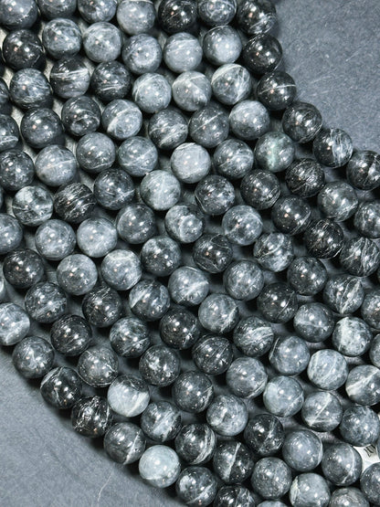 Natural Black Jasper Gemstone Bead 10mm Round Beads, Beautiful Black Dark Gray Color Jasper Gemstone Beads, Great Quality Full Strand 15.5"