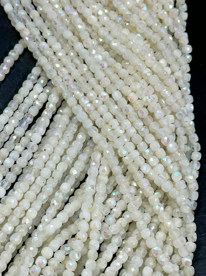 Mystic Natural Moonstone Gemstone Bead Faceted 4.5mm Cube Shape Bead, Beautiful White Color Mystic Moonstone Beads Full Strand 15.5"