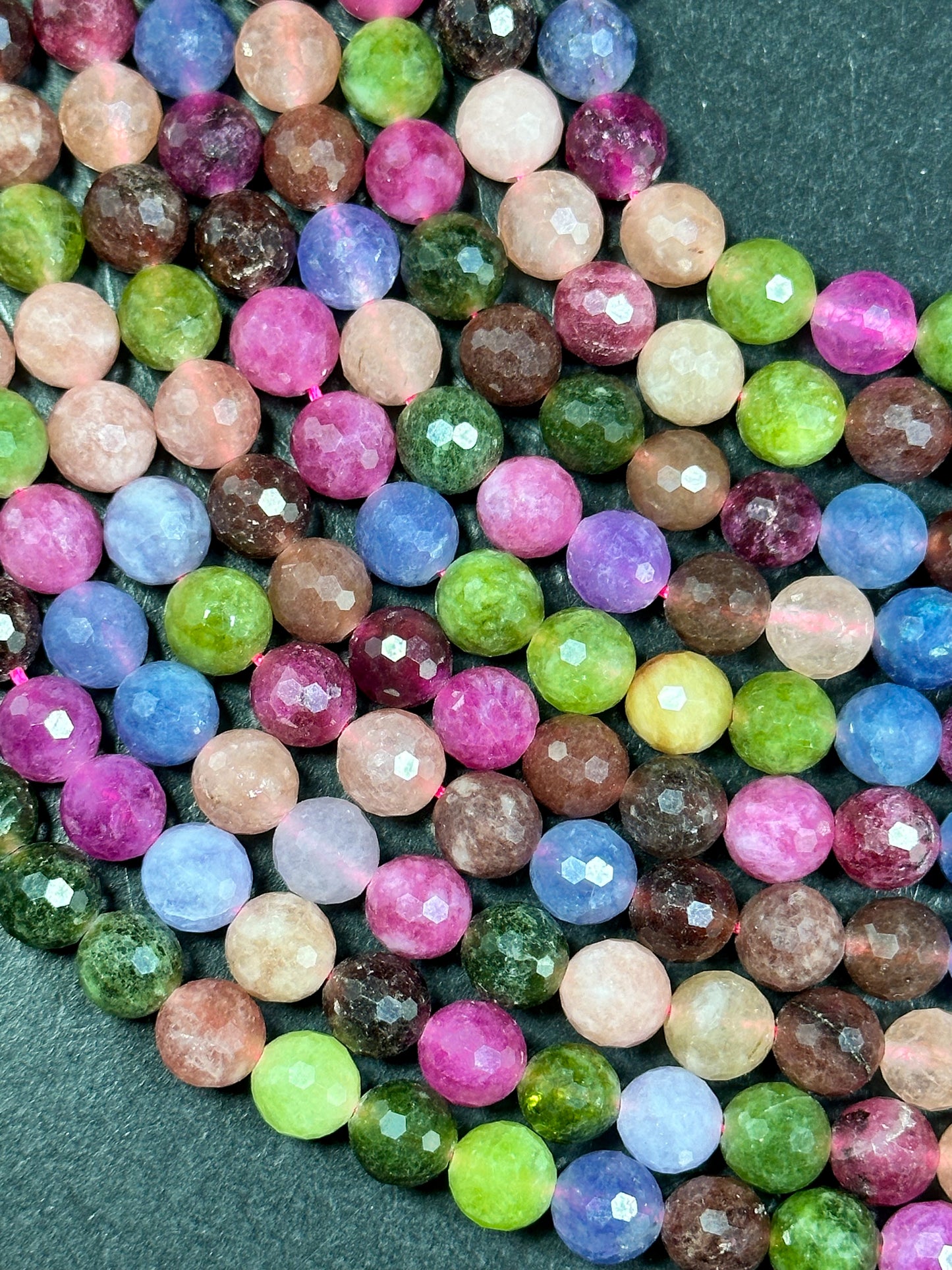 NATURAL Tourmaline Gemstone Bead Faceted 8mm 10mm Round Bead, Gorgeous Multicolor Tourmaline Gemstone Beads Full Strand 15.5" Great Quality Beads