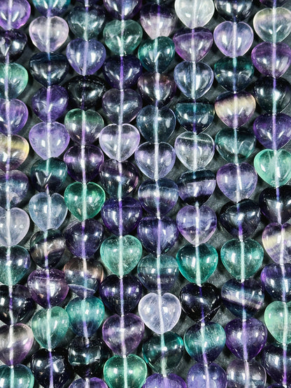 AAA NATURAL Fluorite Gemstone Bead 14mm Heart Shape Bead, Gorgeous Natural Purple Green Clear Color Fluorite Gemstone Bead Full Strand 15.5"