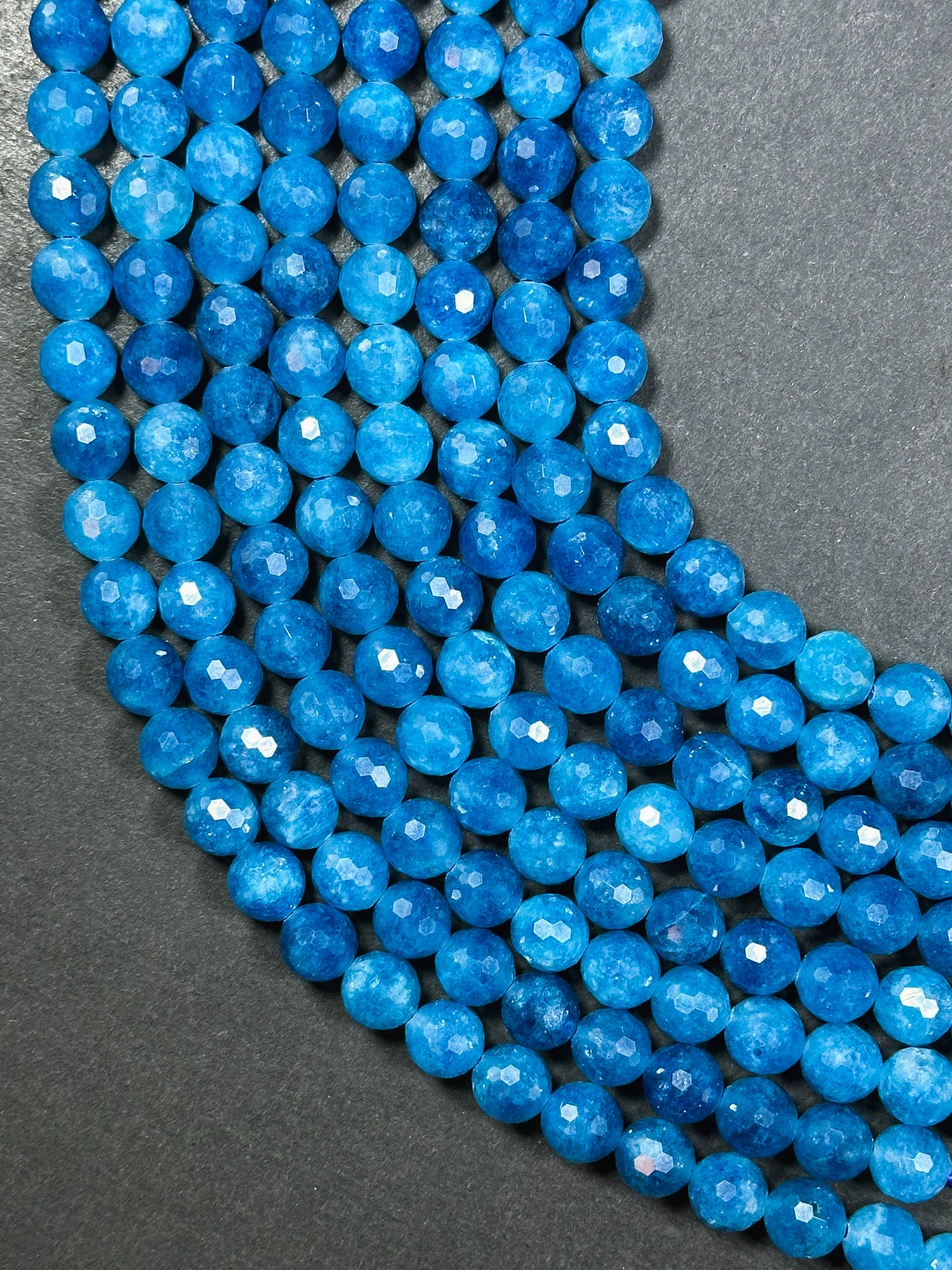 Natural Apatite Quartz Gemstone Bead Faceted 6mm 8mm Round Bead, Beautiful Natural Blue Color Apatite Quartz Gemstone Beads, Full Strand 15.5"