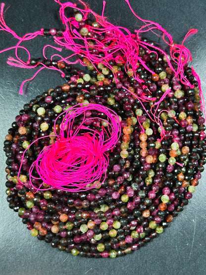 NATURAL Tourmaline Gemstone Bead Faceted 6mm Round Bead, Gorgeous Multicolor Tourmaline Gemstone Beads Full Strand 15.5" Great Quality Beads