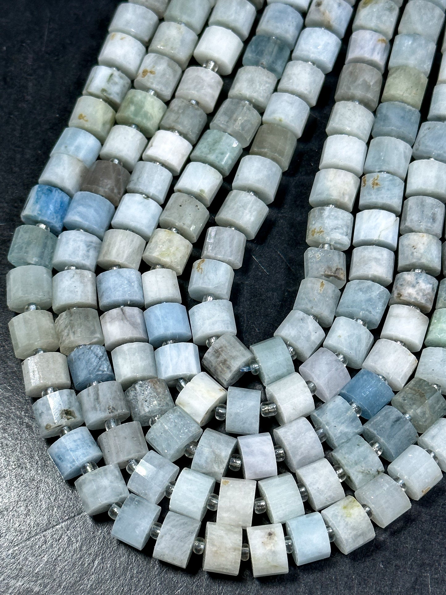 NATURAL Aquamarine Gemstone Bead 8x5mm Rondelle Shape Bead, Beautiful Blue White Color Aquamarine Gemstone Bead, Full Strand 15.5"