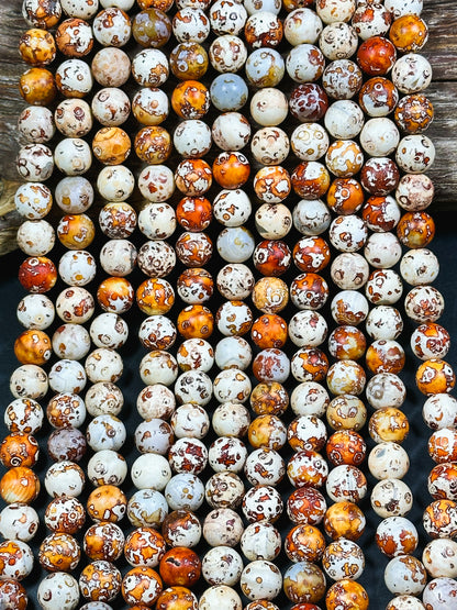 NATURAL Tibetan Gemstone Bead 12mm Round Beads, Beautiful Beige Orange Brown Color Tibetan Gemstone Beads, Excellent Quality Beads 15.5"