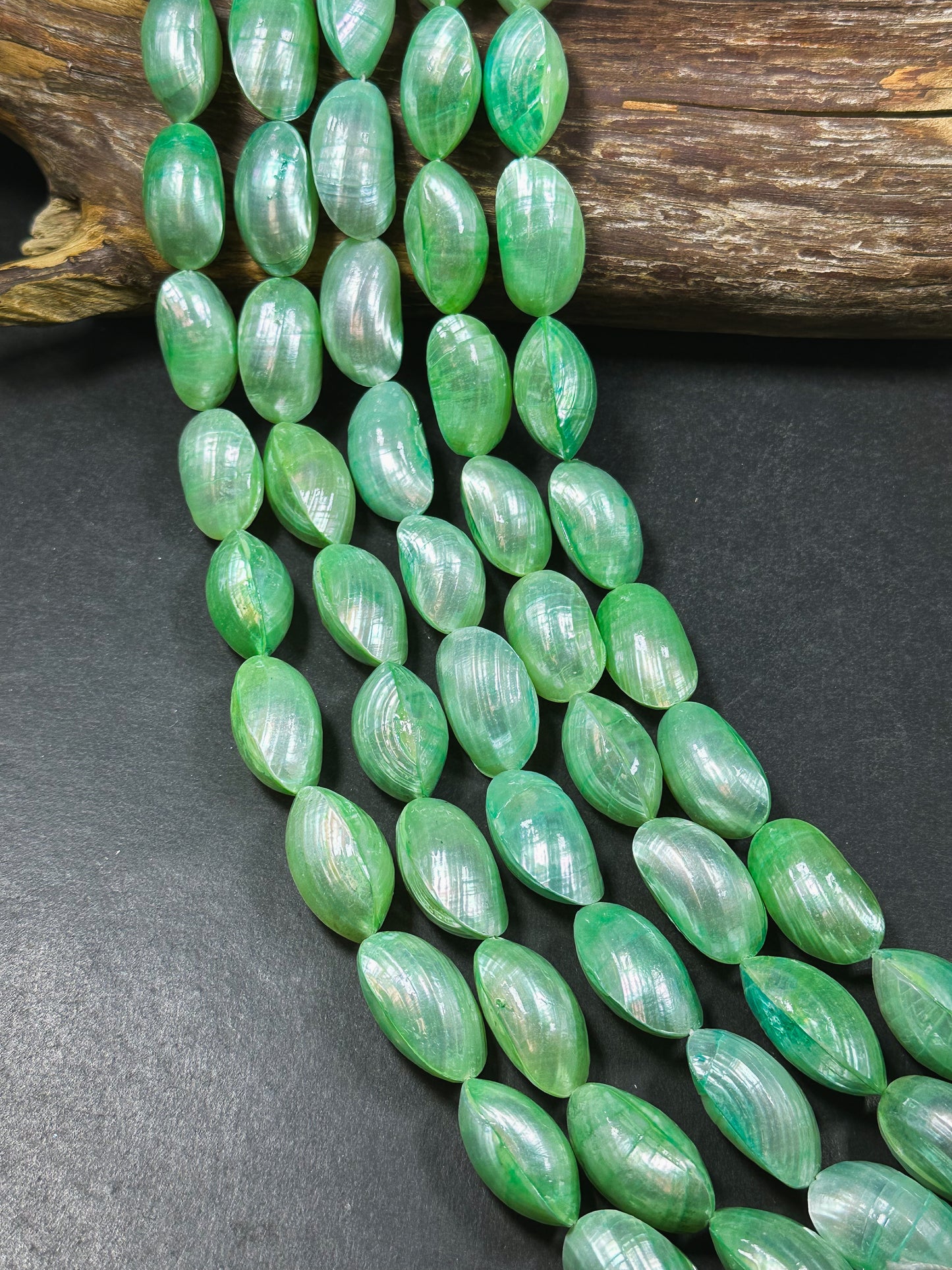 Natural Green Sea Shell Beads, Natural 24x12mm Sea Shell Oval Shape Beads, Gorgeous Spring Green Color Sea Shell Beads, 15.5" Strand