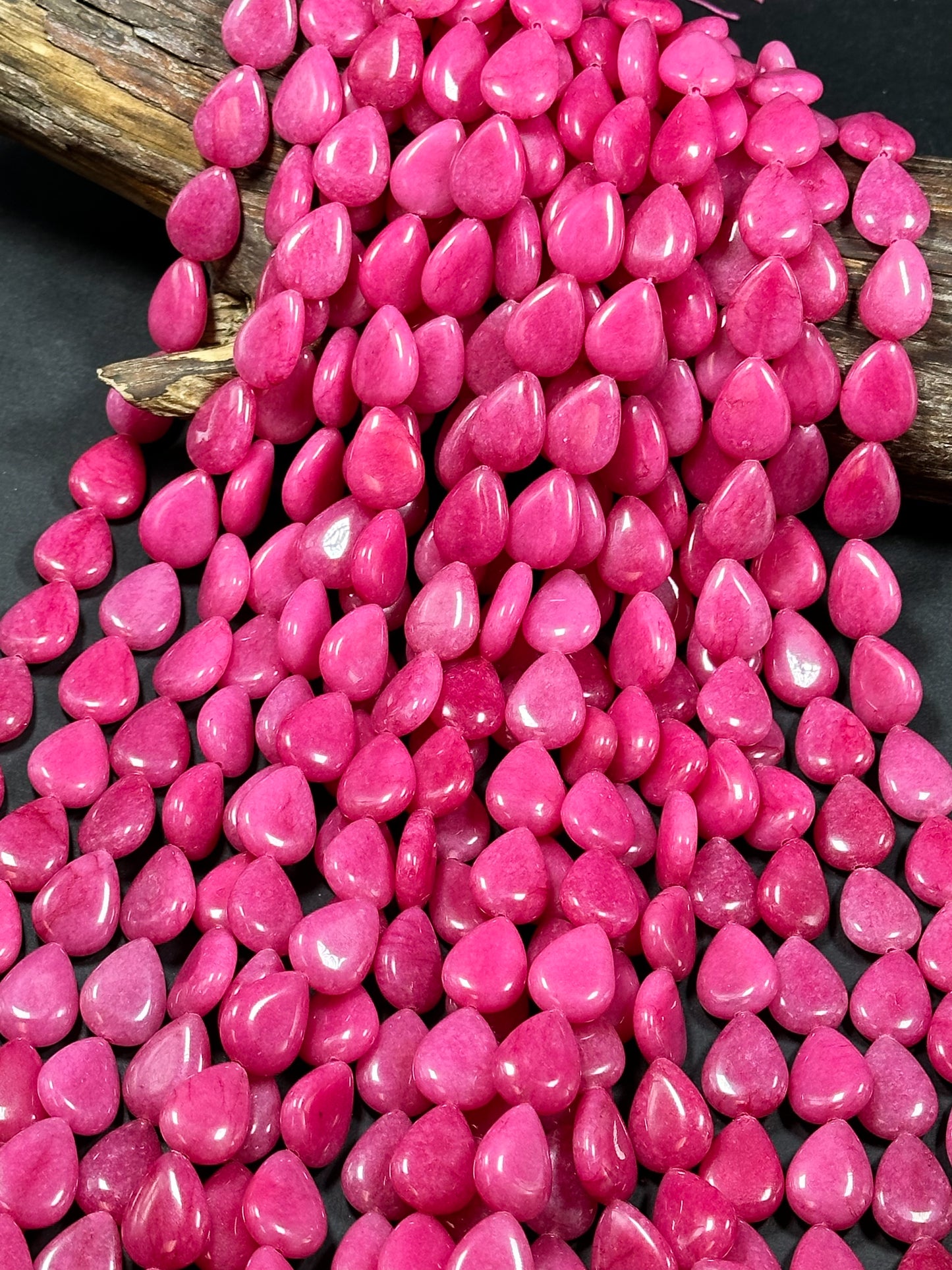 Natural Pink Jade Gemstone Bead 20x15mm Teardrop Shape, Beautiful Hot Pink Color Jade Gemstone Bead Excellent Quality Full Strand 15.5"