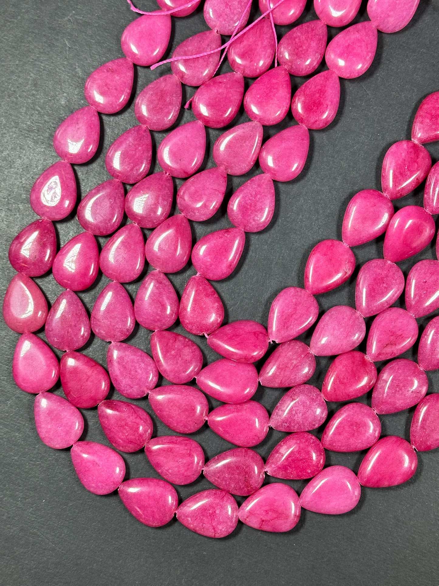 Natural Pink Jade Gemstone Bead 20x15mm Teardrop Shape, Beautiful Hot Pink Color Jade Gemstone Bead Excellent Quality Full Strand 15.5"