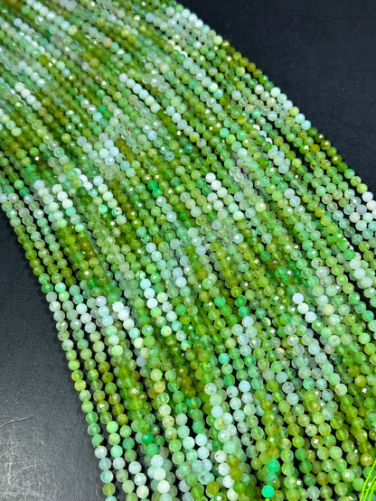 NATURAL Chrysoprase Gemstone Bead Faceted 4mm Round Bead, Beautiful Natural Green White Color Chrysoprase Loose Beads Full Strand 15.5"