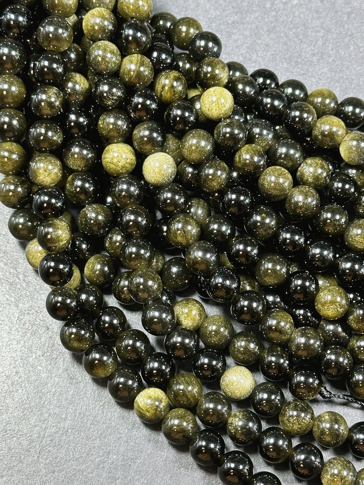 AAA Natural Gold Obsidian Gemstone Bead 6mm 8mm 10mm 12mm Round Bead, Gorgeous Black Gold Sheen Obsidian Bead, Excellent Quality Full Strand 15.5