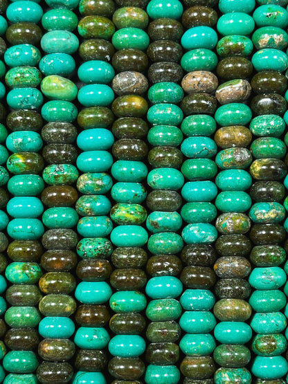 Natural Chinese Turquoise Gemstone Bead 10x6mm Rondelle Shape, Beautiful Green Blue Brown Color Turquoise Beads, Great Quality 15.5" Strand