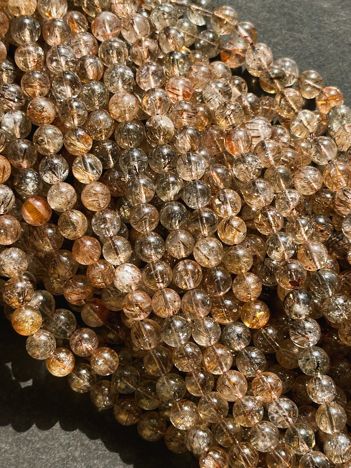 AAA Natural Rutilated Quartz Gemstone Bead 6mm Round Beads, Beautiful Natural Clear Brown Rutilated Quartz Stone Beads Full Strand 15.5"