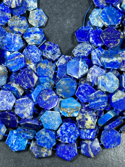 NATURAL Lapis Lazuli Gemstone Bead 13mm 15mm Hexagon Shape, Gorgeous Natural Blue Color Lapis Lazuli Gemstone Loose Beads Full Strand 15.5"