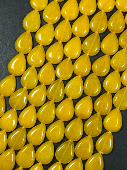 Natural Yellow Jade Gemstone Bead 20x15mm Teardrop Shape, Beautiful Yellow Color Jade Gemstone Beads, Excellent Quality Full Strand 15.5"