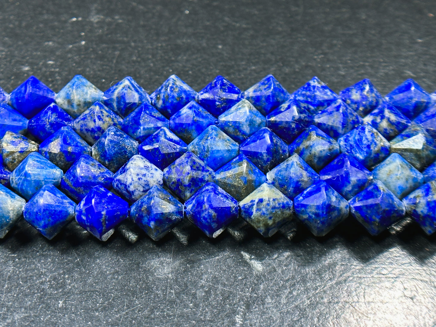 Natural Lapis Lazuli Gemstone Bead Faceted 8mm Bicone Diamond Shape Bead, Beautiful Natural Royal Blue Color Lapis Beads, Full Strand 15.5"