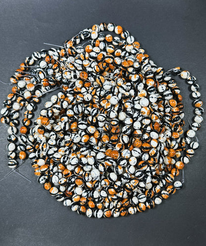 Beautiful Rain Flower Stone Bead 4mm 6mm 8mm 10mm Round Beads, Gorgeous Multicolor Orange Black White Rain Flower Beads Full Strand 15.5"