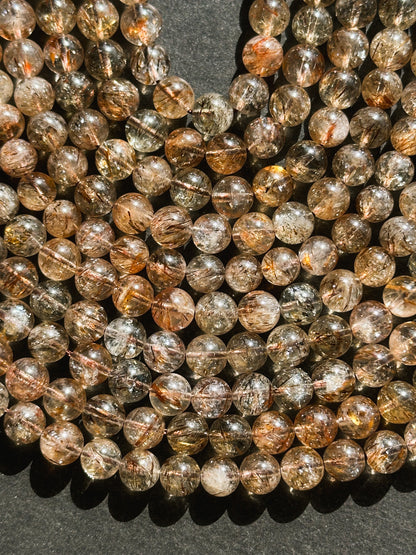 AAA Natural Rutilated Quartz Gemstone Bead 6mm Round Beads, Beautiful Natural Clear Brown Rutilated Quartz Stone Beads Full Strand 15.5"