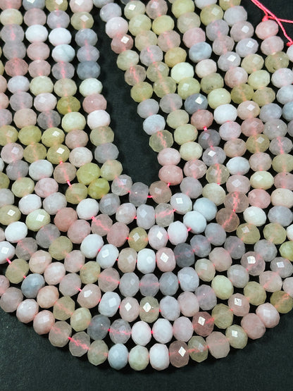 Natural Morganite Gemstone Bead Faceted 6x4mm 8x5mm Rondelle Shape, Beautiful Natural Pastel Pink Purple Yellow Color Morganite Beads 15.5" Strand