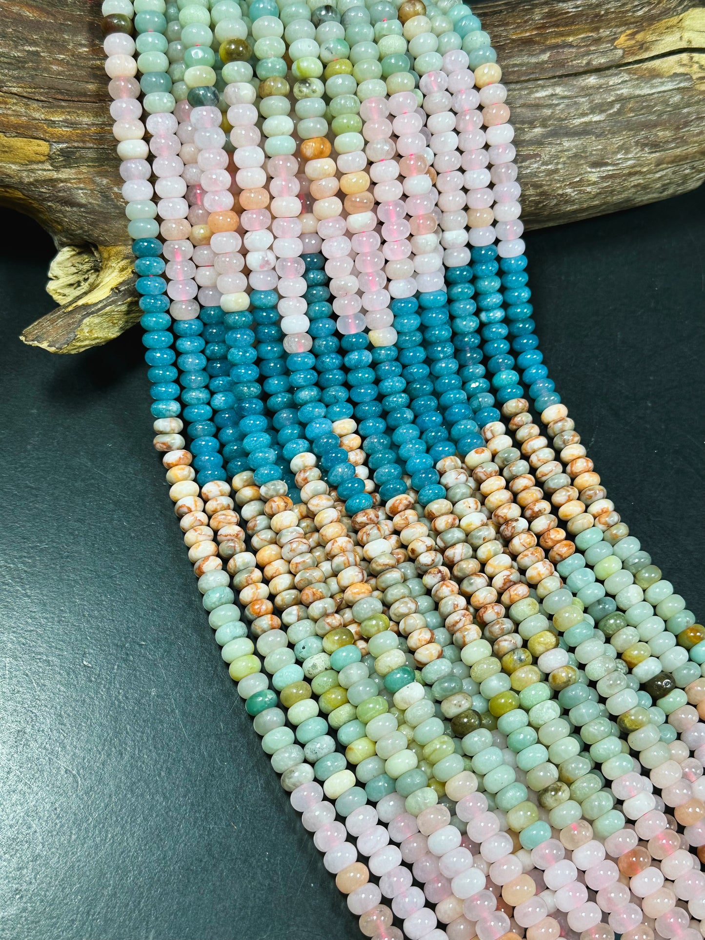 Natural Mixed Gemstone Beads 8x5mm Rondelle Shape, Beautiful Flower Amazonite Rose Quartz Apatite Jasper Gemstone Beads, Full Strand 15.5"