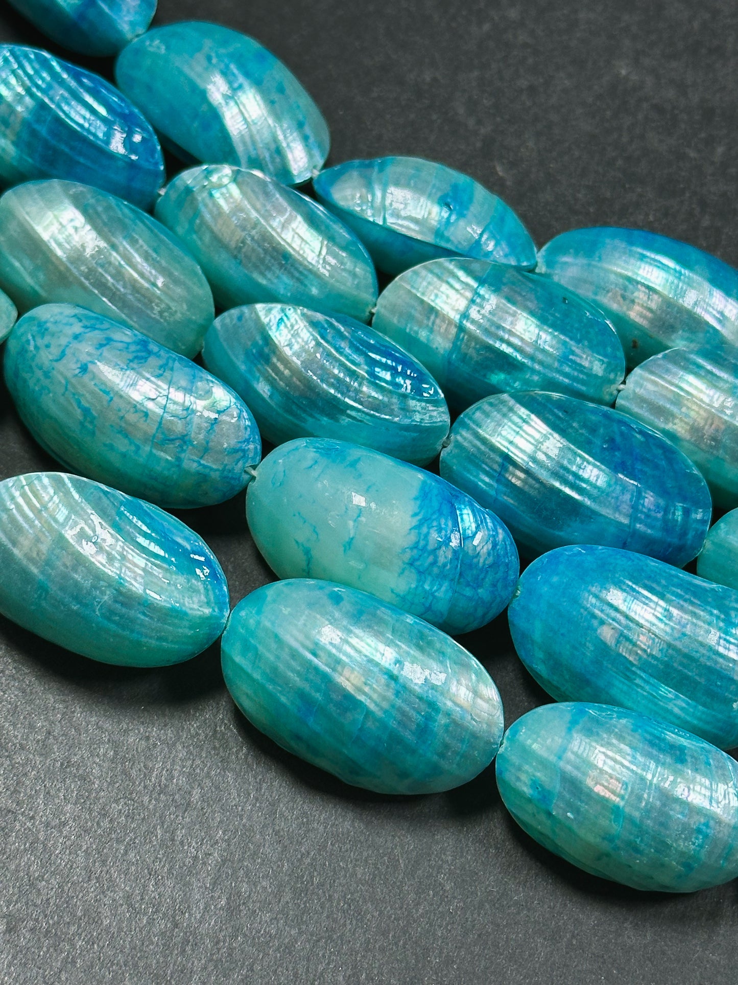 Natural Blue Sea Shell Beads, Natural 24x12mm Sea Shell Oval Shape Beads, Gorgeous Aqua Sea Blue Color Sea Shell Beads, 15.5" Strand