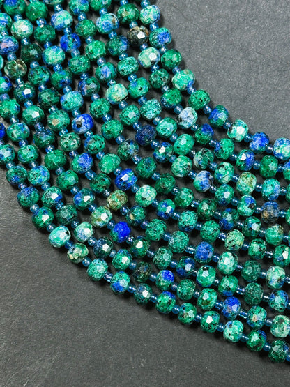 Natural Azurite Gemstone Faceted 8x6mm Rondelle Shape Beads, Beautiful Natural Green Blue Color Azurite Gemstone Beads Great Quality 15.5"